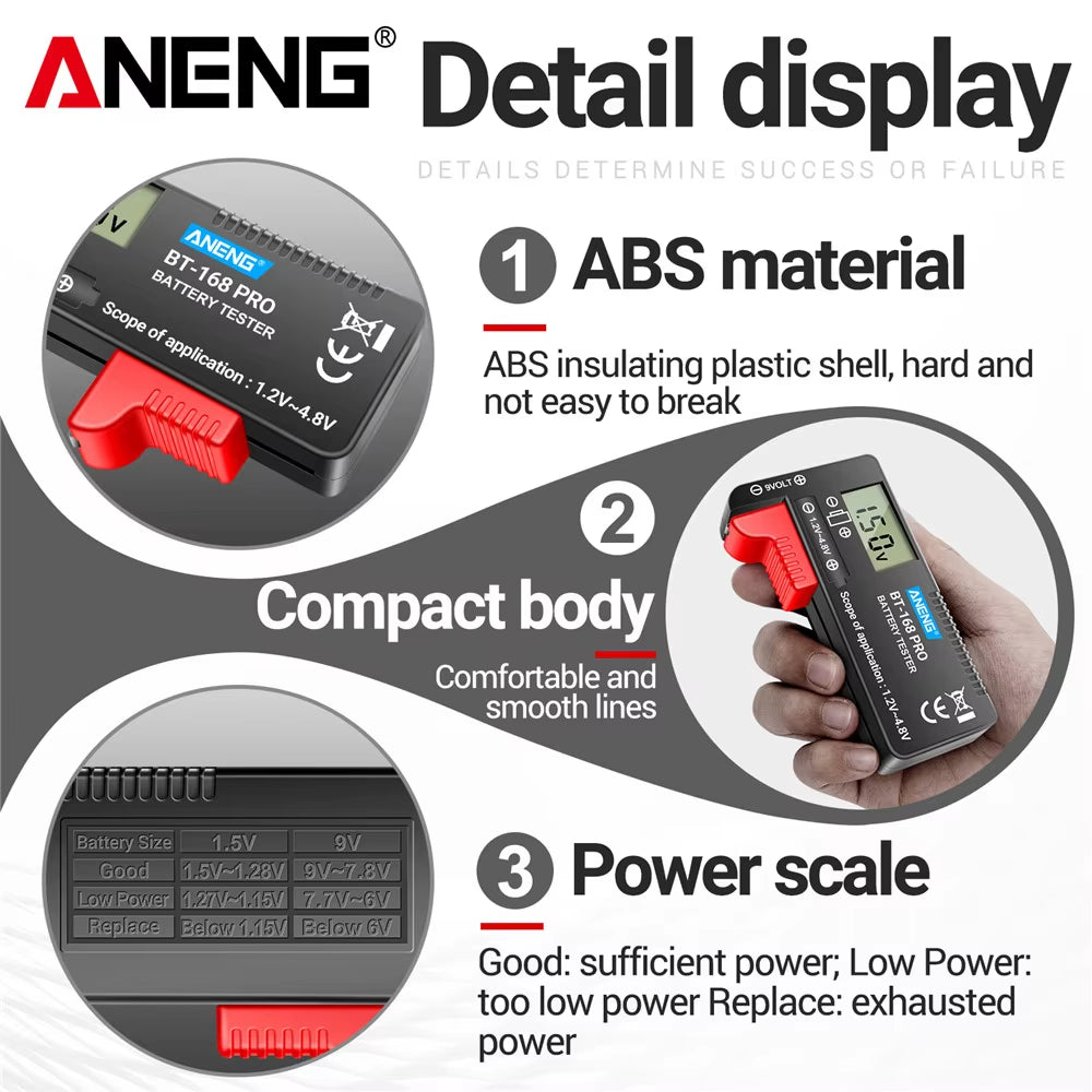 BT-168 PRO Digital Lithium Battery Capacity Tester Checkered Load Analyzer Display Check AAA AA Button Cell Universal Test